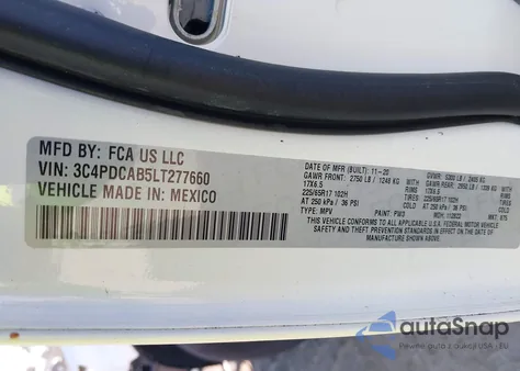 2020 Dodge Journey Se Value from USA, damaged, VIN 3C4PDCAB5LT277660